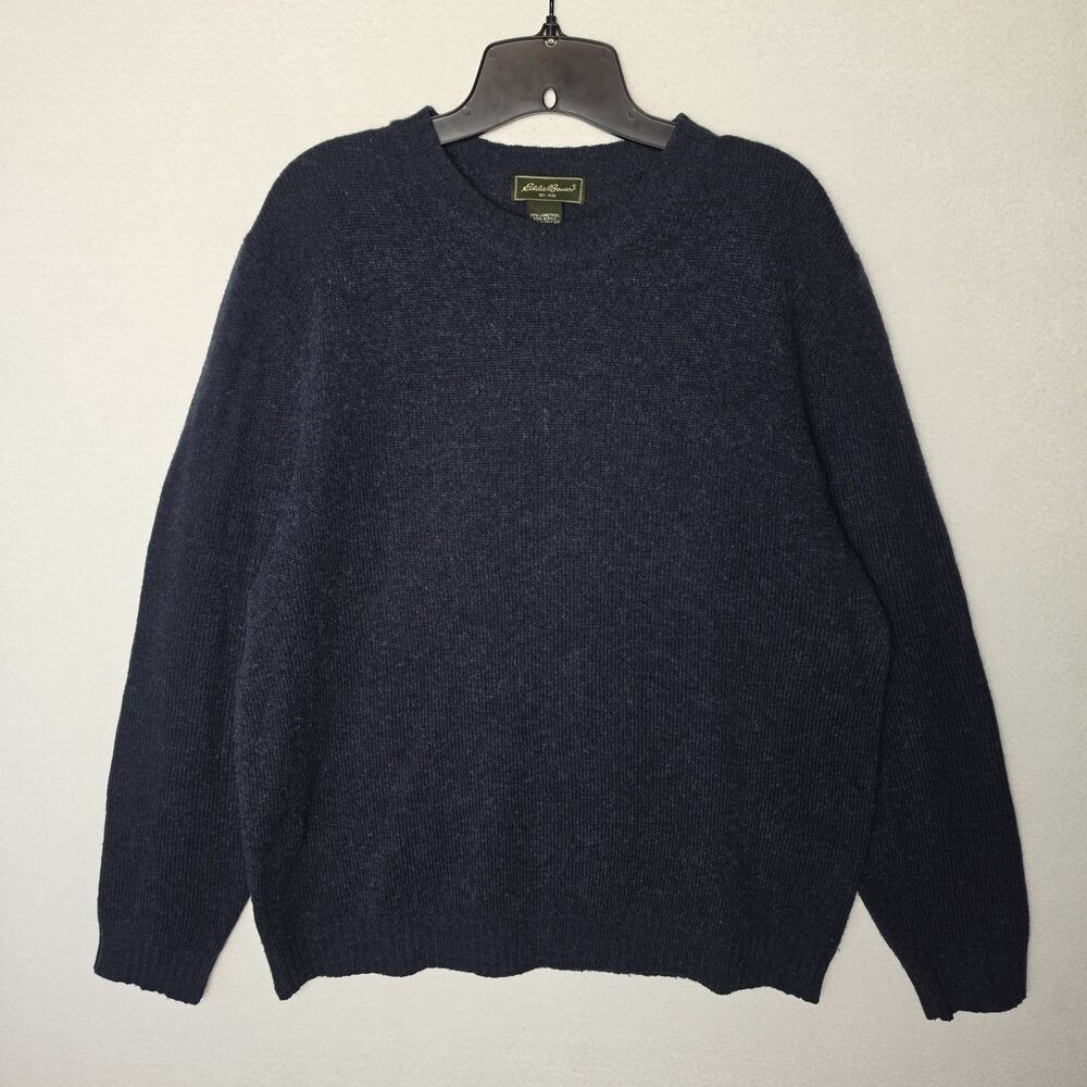 Eddie Bauer Mens Lambswool Blend Sweater Navy Blue Mens Large